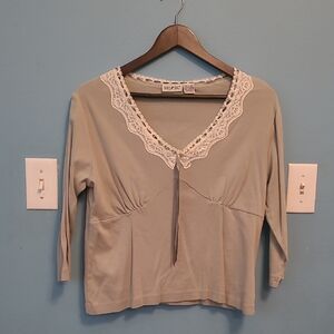 White Stag Gray Lace Trim Blouse